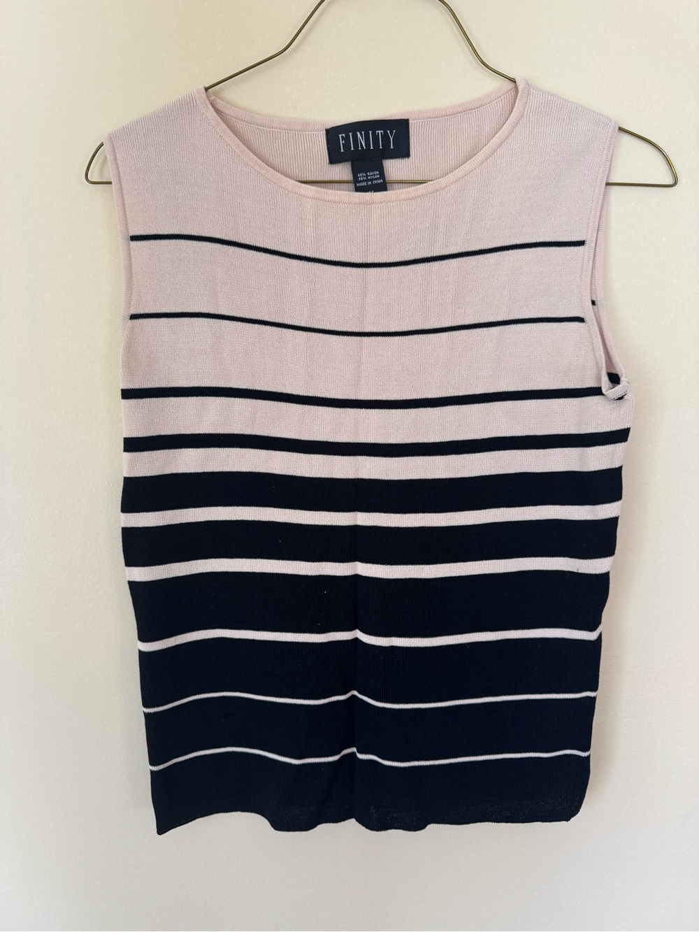 Women’s Beige and Black Striped Sleeveless Top (M)